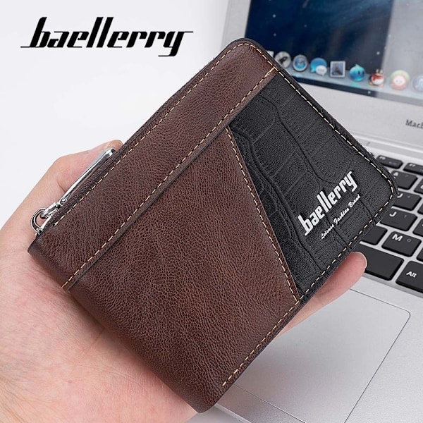 Baellerry Miesten Vintage Lyhyt Lompakko Retro Vetoketju Ohut Korttikotelo kahvia