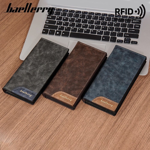Baellerry RFID-blockerande lång plånbok för män med dragkedja oc blå