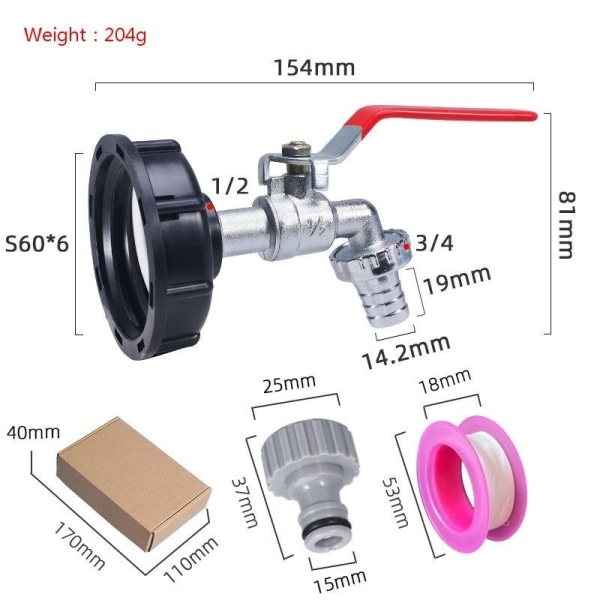 ibc tankadapter ibc koppling ibc anslutnings ibc tank adapter S60*6 till 1/2 legering plast nippel