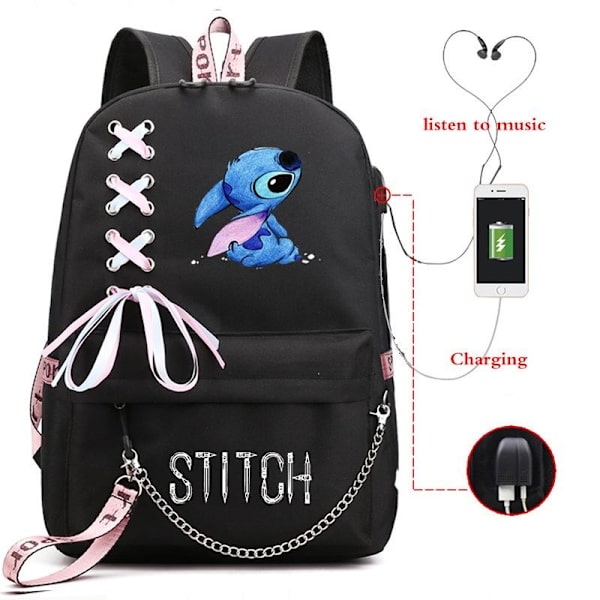 stitch reppu lasten reput reppu USB-liitännällä 1kpl musta 2