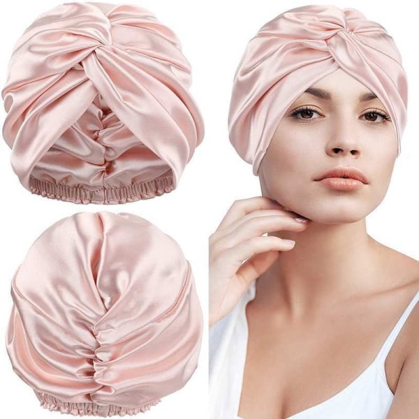 Elegant satin bonnet sovmössa mössa badmössa nattmössa satinmöss Ljusrosa