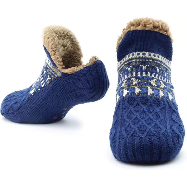 varme hyggestrømper fleecestrømper med skridsikre indvendige sko sininen 43-45