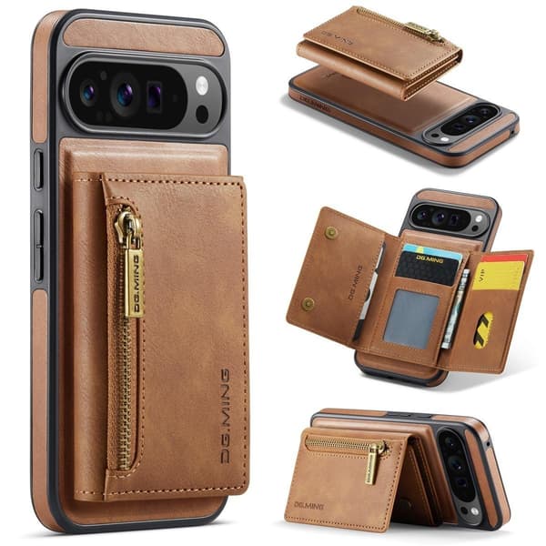(For iPhone 16 Pro Max) DG.MING M5-serien avtakbart lommebokfodral brun