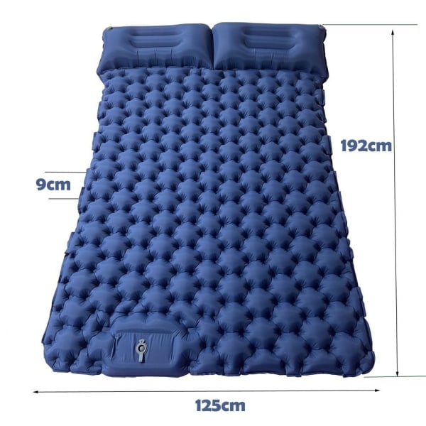 oppblåsbart liggeunderlag campingmadrass dobbeltseng 196*125*9cm blå