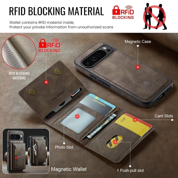 (Til iPhone 16 Plus) DG.MING M5-serien aftagelig pung-etui kaffe
