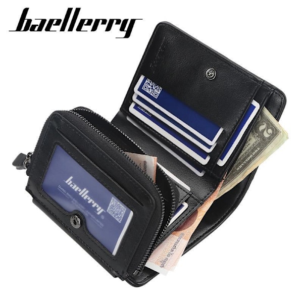 Baellerry Män Korta Plånböcker Pu läder Trifold Zipper Mynt Hand Brun