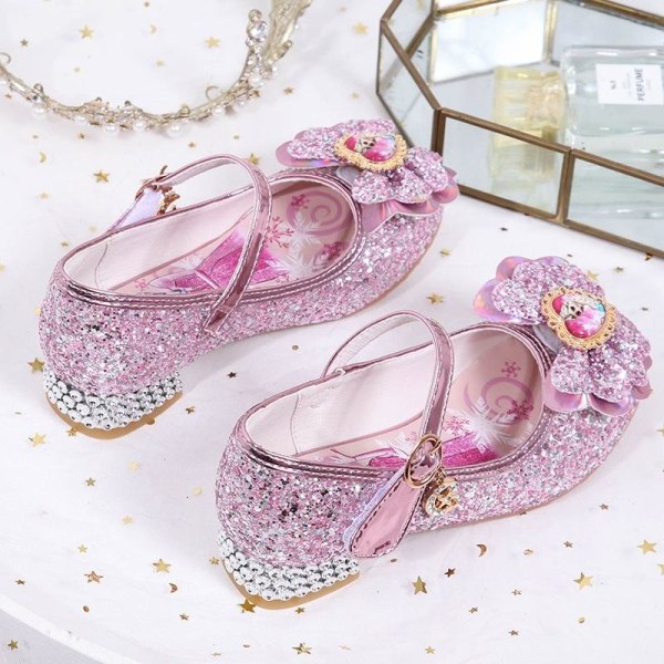 elsa prinsesse sko barn pige med pailletter pink 17 cm / størrelse 26