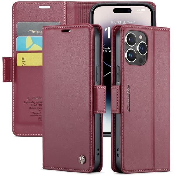 (För iPhone 13 Pro max) Läderplånboksfodral med kortfack och magnetisk stängning, slimmad och lätt design blå