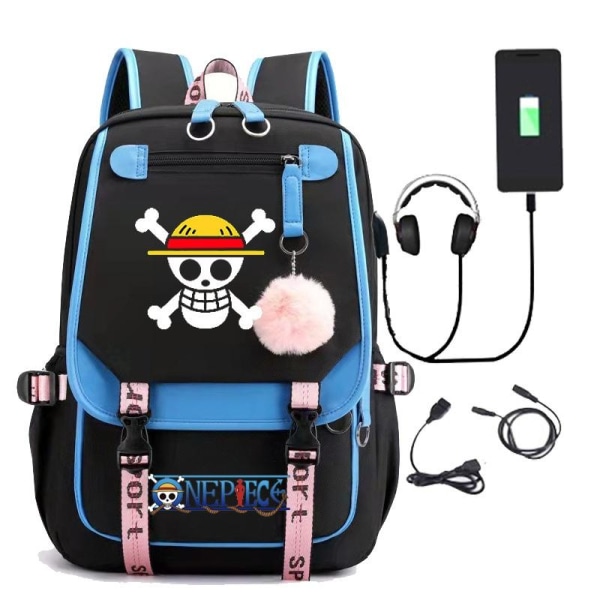 One Piece ryggsekk barneryggsekker ryggsekk med USB-uttak 1stk blå 2