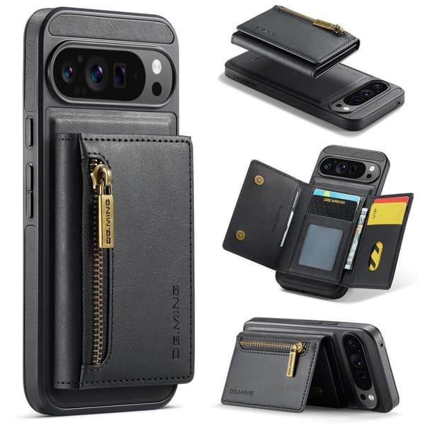 (For iPhone 14 Pro Max) DG.MING M5-serien avtakbart lommebokfodral svart