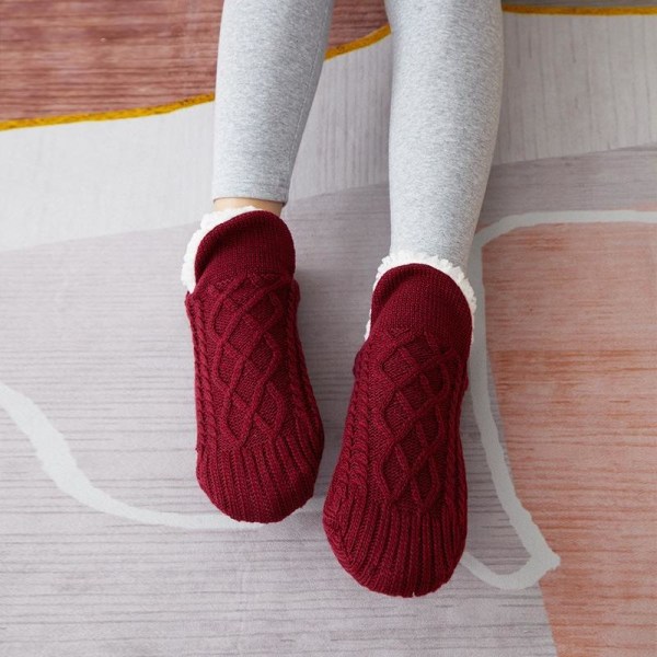 varme strikkede sokker skridsikre sokker hyggelige fleecestrømper indeni  PUNAINEN 43-45 5677 | PUNAINEN | 43-45 | Fyndiq