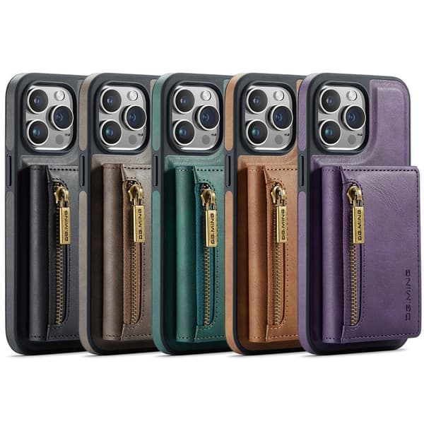 (Til iPhone 15 Pro) DG.MING M5-serien aftagelig pung etui m kaffe