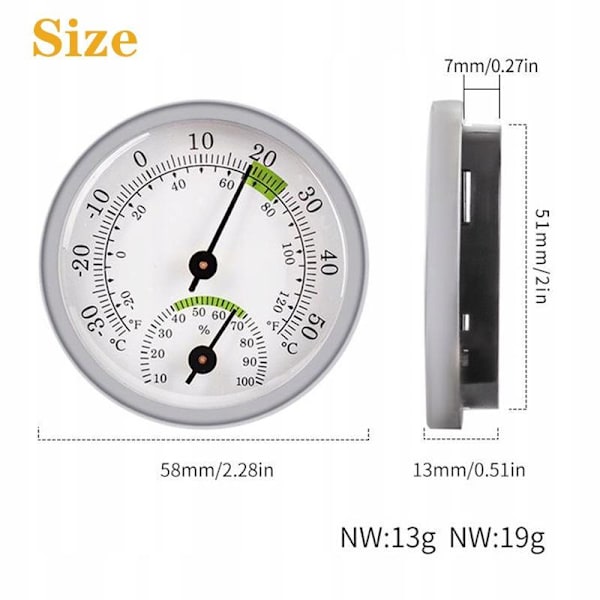 2-i-1 termometer hygrometer temperatur- og fugtighedsmåler indeni slivergrøn 1 stk