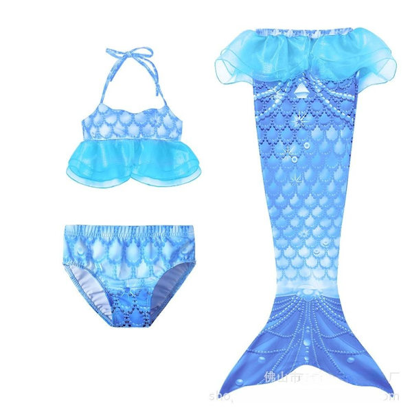 sjöjungfru baddräkt bikini mermaid tail flicka blå 120