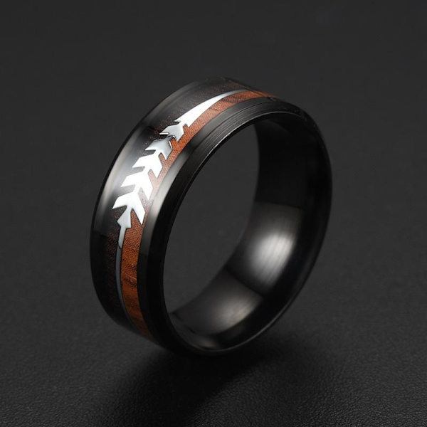 Wood Grain Arrow Ring - Minimalistiska trätonade modesmycken med stål färg pil nr 11