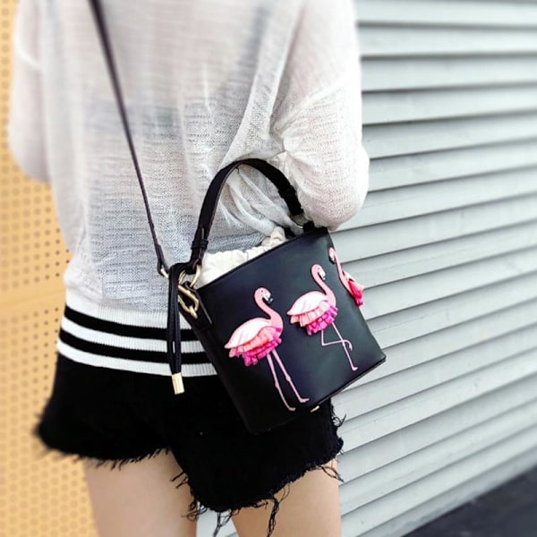 Flamingo Bucket Bag Dam Flickor Mode Axelväska Crossbody Bag Sto Vit