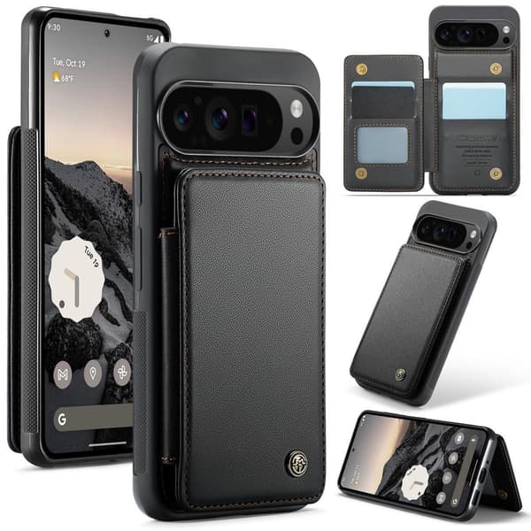 (Til Pixel 9 Pro XL) PU-læder tegnebogs etui med RFID-beskyttelse og stativ bourgogne
