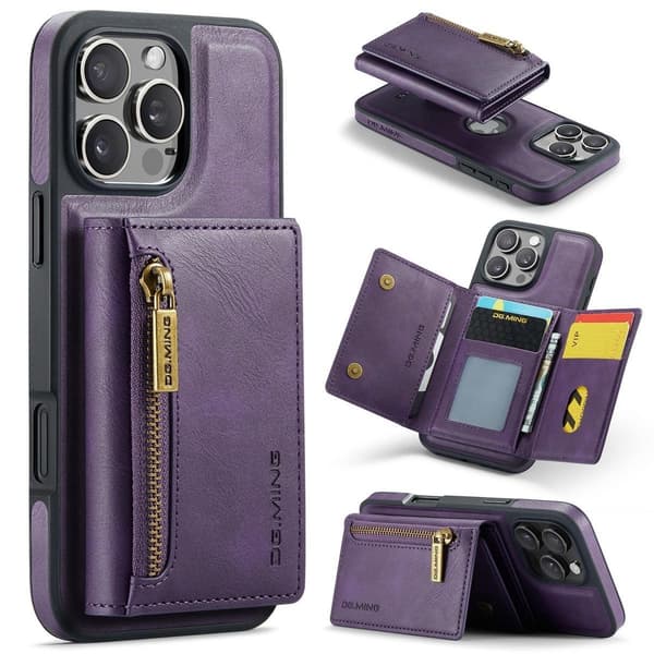 (Til iPhone 16 Plus) DG.MING M5 Series magnetisk pung-etui lilla