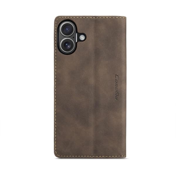 (För iPhone 16 Pro) Lyxig retro mocka och läder plånboksfodral med ställning och kortfickor brun