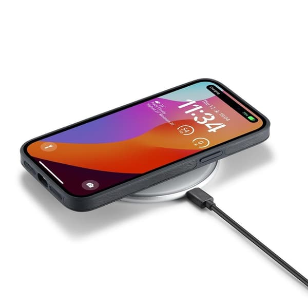 (För iPhone 14 Plus) DG.MING M5 Lädertelefonfodral med trådlös l lila