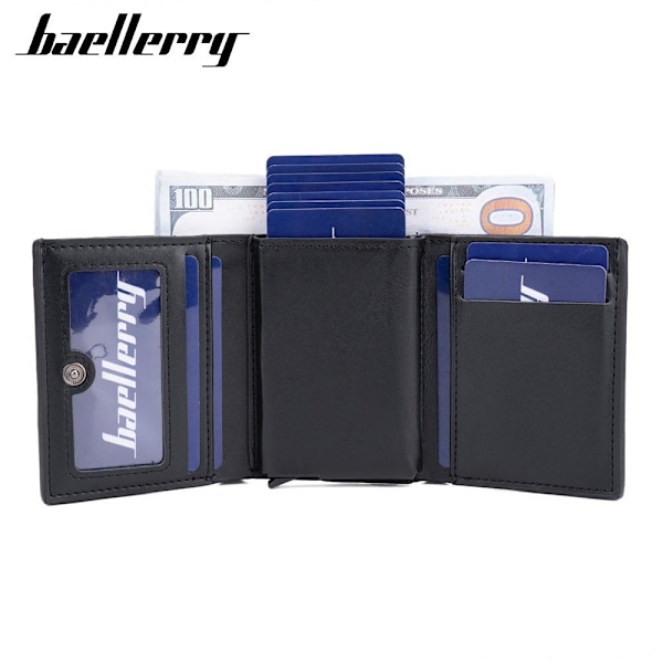 Baellerry Herre RFID Aluminium Visitkort Holder Tynd Tegnebog 3-fold sort
