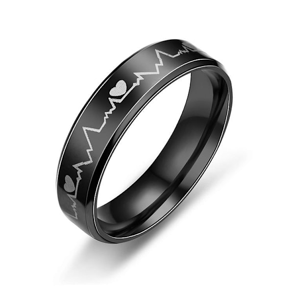 Hjärtslagsring av titanstål i koreansk stil | Personlig EKG-ring 6mm svart nr 7