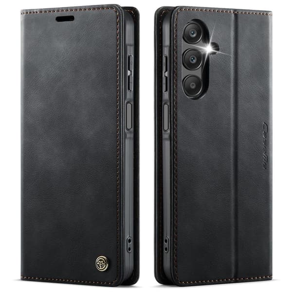 (Til Samsung Galaxy S21FE) Tyndt tegnebogs etui til mobil med RFID-beskyttelse og stativ sort