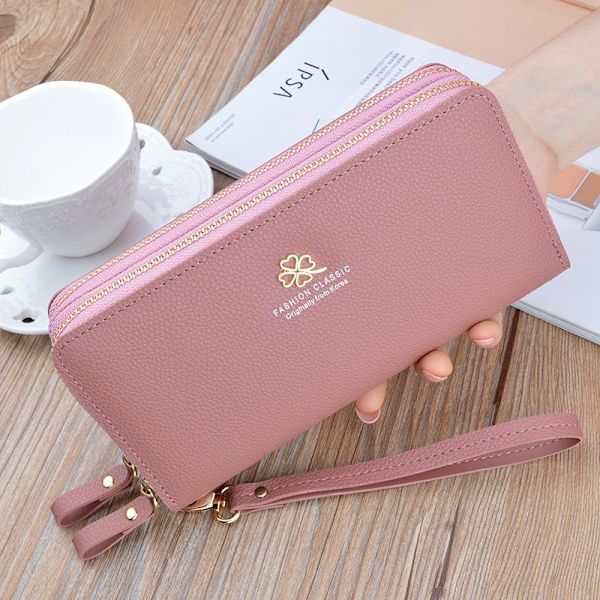 Baellerry Women Clutch Bags Mode Double Zipper Telefonväska PU l Rosa 19.5cm*9.5cm*4cm