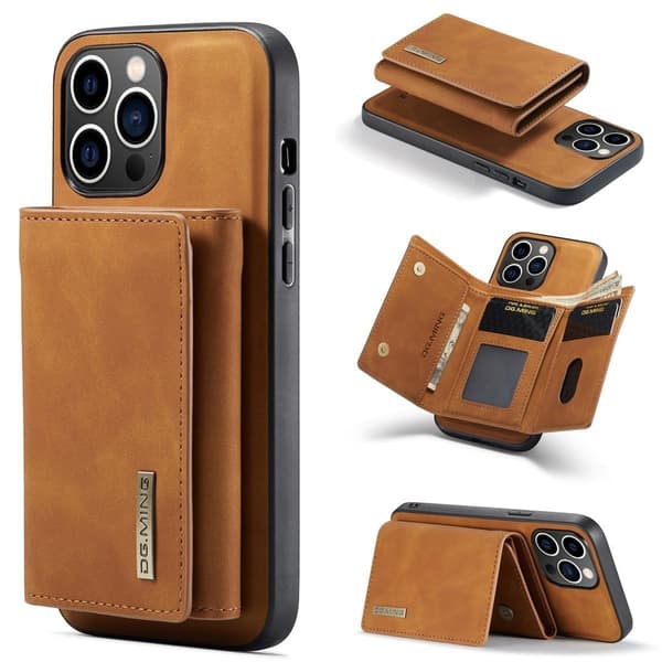 (For iPhone 14 Plus) DG.MING M1-serien avtakbart lommebokdeksel: kaki