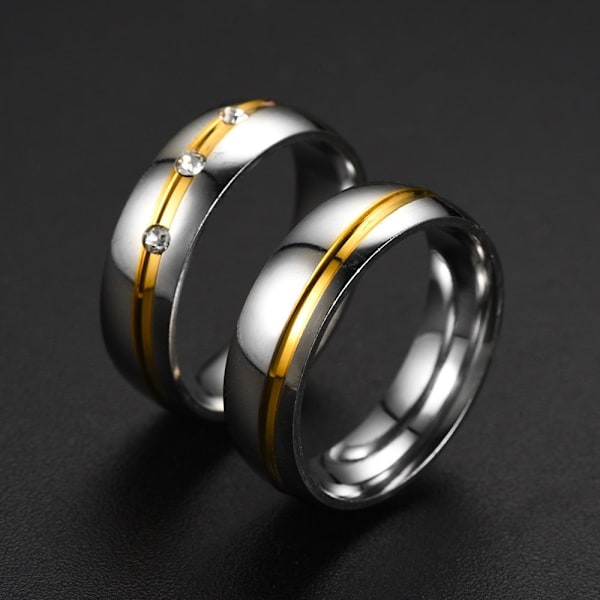 Zirconia Guld Personlighed Par Ring - Flot 3-Diamant Pinky Ring 6 mm diamantfri herremodel nr. 7
