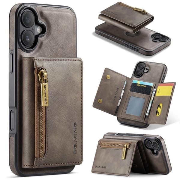 (For iPhone 15 Pro) DG.MING M5-serien avtakbart lommebokdeksel m kaffe