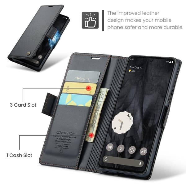 (För  Pixel 9/9 Pro) Läderplånboksfodral med kortficka och RFID-blockering röd