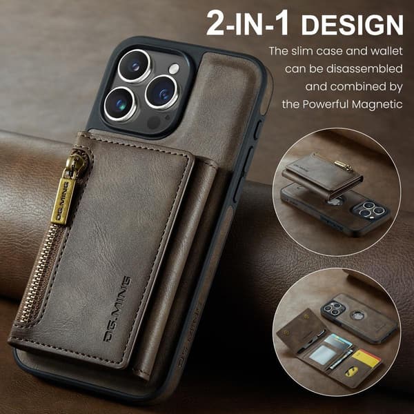 (For iPhone 14 Plus) DG.MING M5-serien Avtakbart Lommebokdeksel svart