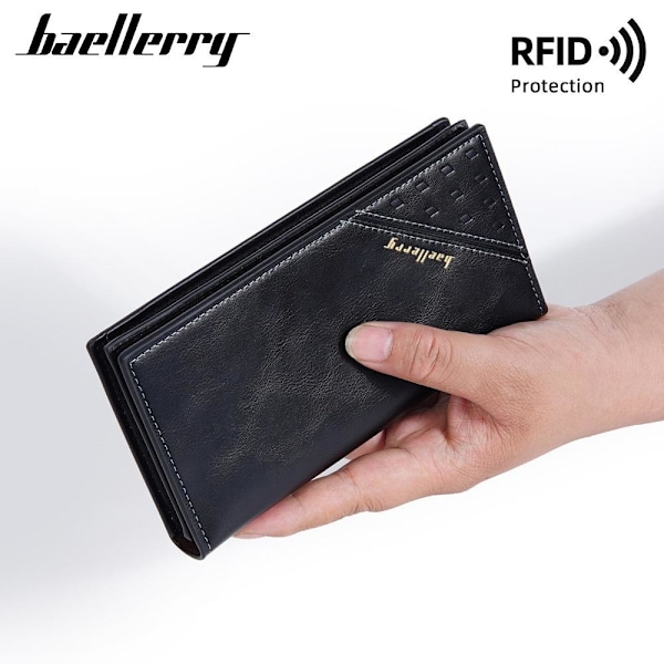 Baellerry RFID blockerande lång plånbok Slim läder Multi Card Po blå