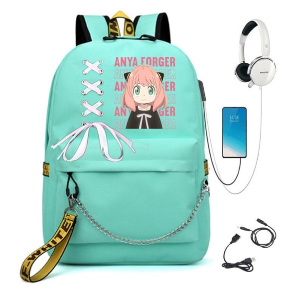 Anya Forger rygsæk børne rygsække rygsæk med USB stik 1 stk lysegrøn