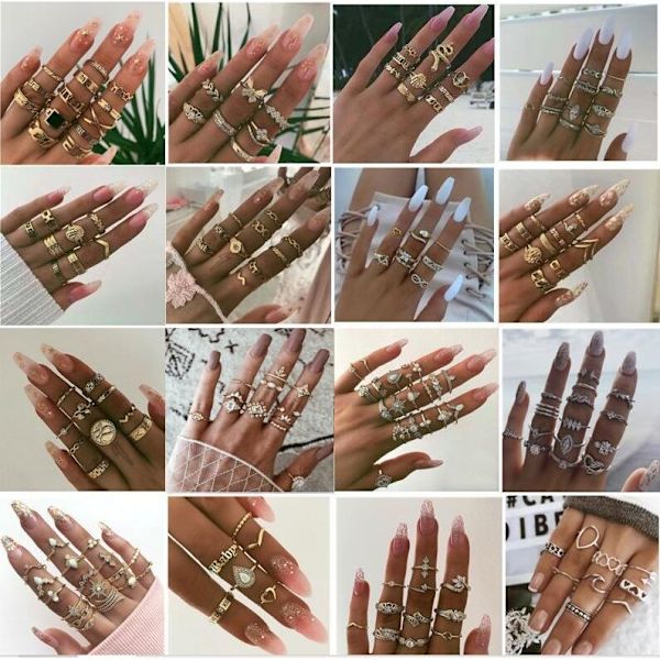 All fingers ring ringar set med olika mönster