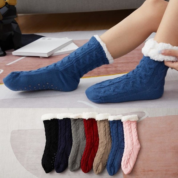 varme strikkede sokker skridsikre sokker tykke vintersokker indeni blå en størrelse