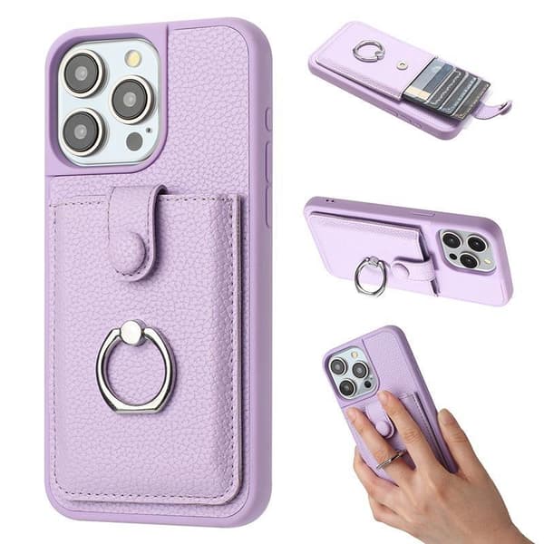(For iPhone 15 Pro MAX) Lychee-tekstur trekkorts mobildeksel med Brun