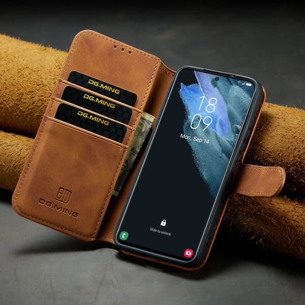 (For Samsung Galaxy A53) DG.MING Premium Leather Wallet Case with Card Slots, Stand Function & Magnetic Closure Blå