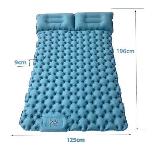 uppblåsbar liggunderlag camping madrass dubbelsäng 196*125*9cm blå