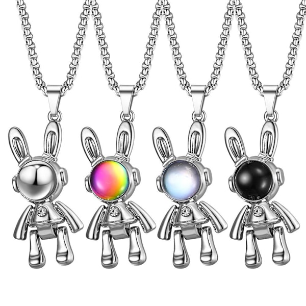 Galactic Groove Necklace: Unikt 4-färgs Astronaut Hip-Hop Chain transparent färg