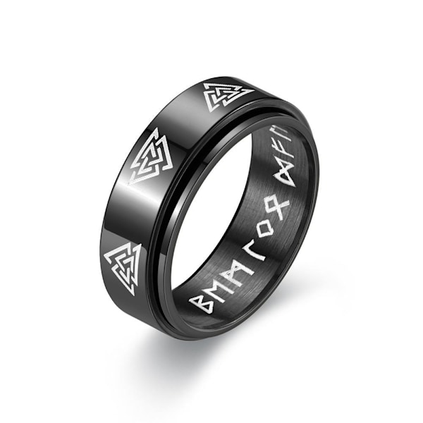 Viking Text Roterende Dekompressionsring | Moderigtige 3D-spind 8 mm sort nr. 9