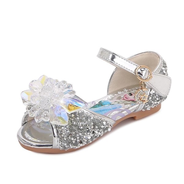 elsa prinsesse sko barn pige med pailletter sølv farvet 20 cm / størrelse 32