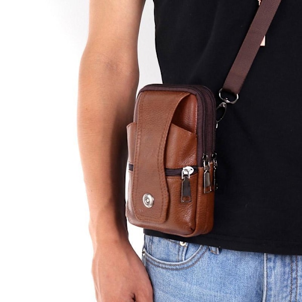 Män läder midja väska multifunktions-Fanny Pack stor kapacitet b Som på bilden 1 brown 2 layer