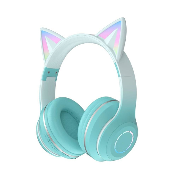 kattöron headset sladdlösa katt bluetooth hörlurar grön