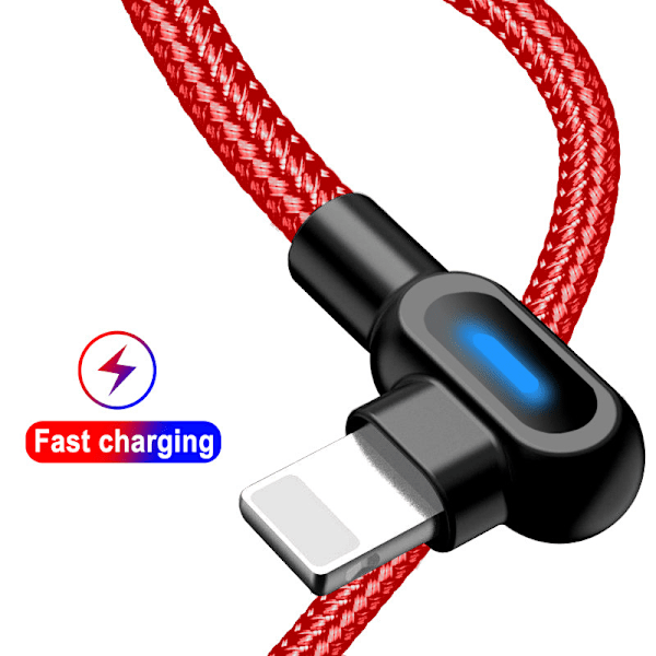 vinklad 90 graders laddare kabel USB a till USB c / iPhone Light röd (Lightining) 1 meter