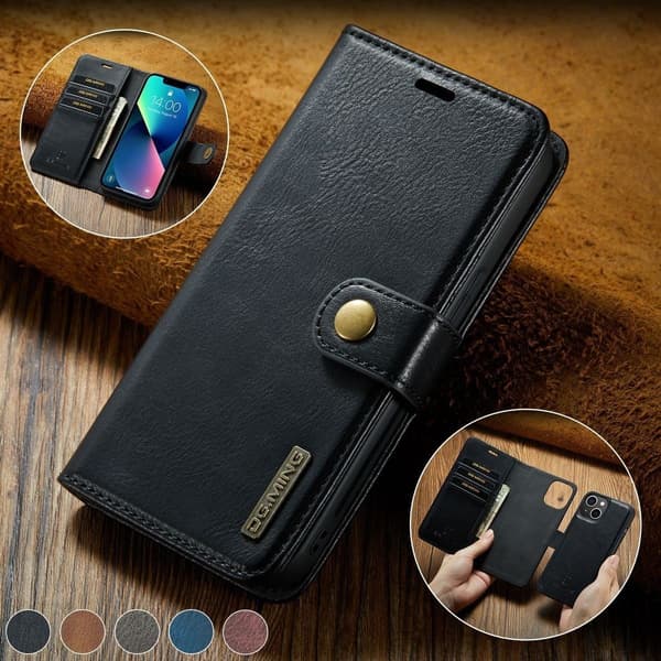 (iPhone 14 Max) DG.MING Nahkalompakkokotelo - Irrotettava musta