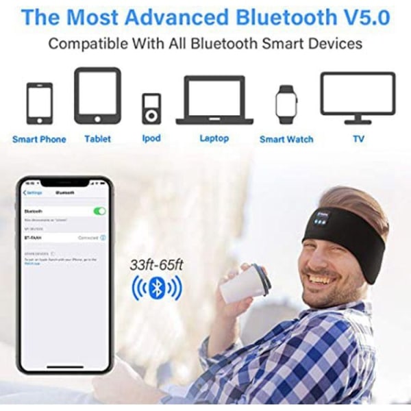 Trådløse hovedtelefoner bluetooth 5.0 sove hovedtelefoner sports hovedtelefoner søvn hørelse 1 stk sort＋ 1 stk grå