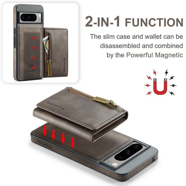 (For iPhone 16 Pro) DG.MING M5-serien avtakbart lommebokdeksel m kaffe
