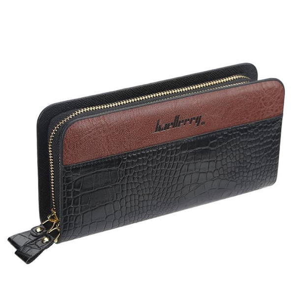 Mens Clutch Bag Handväska Läder dragkedja Long Wallet Business H Ljusbrun